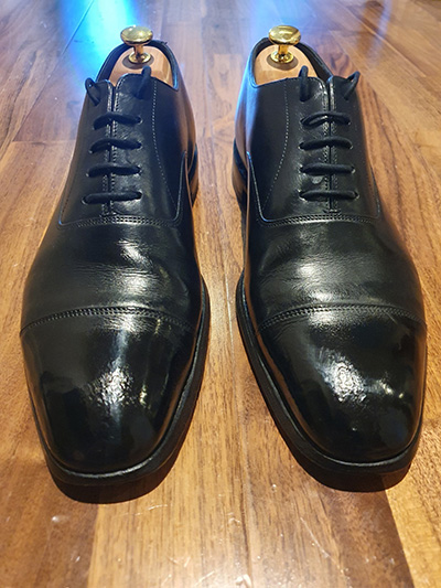 Pair of black Loake's after a shoeshine